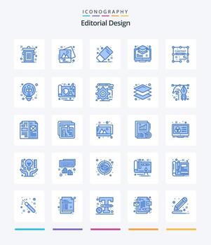 Creative Editorial Design 25 Blue icon pack  Such As documents. monitor. eraser. buffer. layer vector