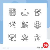 Universal Icon Symbols Group of 9 Modern Outlines of bank account paper insurance origami bird Editable Vector Design Elements