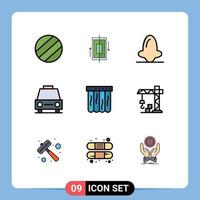 conjunto de 9 iconos de interfaz de usuario modernos símbolos signos para vehículos de piscina sedán de transporte frontal elementos de diseño vectorial editables vector