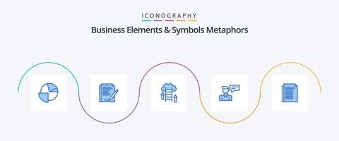 Business Elements And Symbols Metaphors Blue 5 Icon Pack Including man. message. paper. chat. data vector