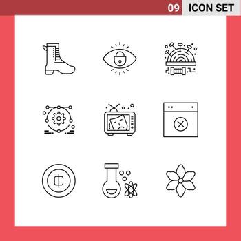 Group of 9 Outlines Signs and Symbols for art tv modest setting development Editable Vector Design Elements