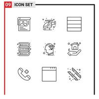 Mobile Interface Outline Set of 9 Pictograms of perfection head grid diamond knowledge Editable Vector Design Elements