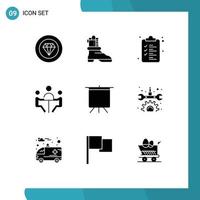 User Interface Pack of 9 Basic Solid Glyphs of presentation board list meeting conference Editable Vector Design Elements