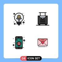 4 Thematic Vector Filledline Flat Colors and Editable Symbols of business privacy funding luggage sms Editable Vector Design Elements