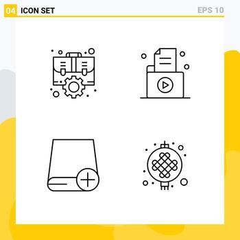 Stock Vector Icon Pack of 4 Line Signs and Symbols for case record setting file computers Editable Vector Design Elements