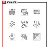 Group of 9 Outlines Signs and Symbols for point map machine ireland nature Editable Vector Design Elements