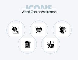 World Cancer Awareness Glyph Icon Pack 5 Icon Design. health care. heart. stomach. beat. search vector