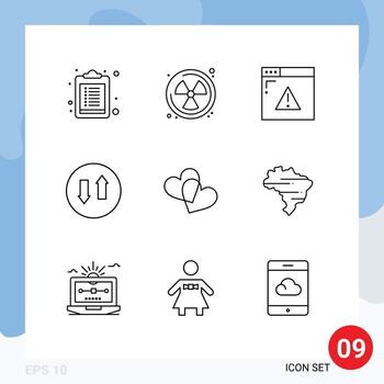 Mobile Interface Outline Set of 9 Pictograms of brazil heart web favorites streaming Editable Vector Design Elements