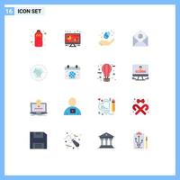 Flat Color Pack of 16 Universal Symbols of ring diamond earth day open email Editable Pack of Creative Vector Design Elements