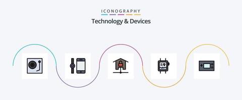 paquete de iconos de 5 planos llenos de línea de dispositivos que incluye dispositivos. monitor. dispositivos. salud. casa inteligente vector