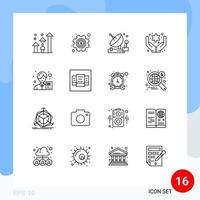 16 Outline concept for Websites Mobile and Apps accountant care settings hand satellite Editable Vector Design Elements