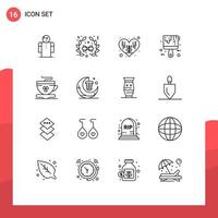 Set of 16 Vector Outlines on Grid for ireland coffee heart tea tool Editable Vector Design Elements