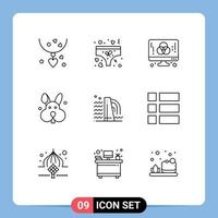 Pack of 9 creative Outlines of construction rabbit computer easter creative Editable Vector Design Elements