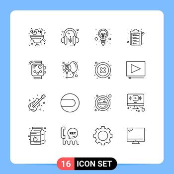 Set of 16 Vector Outlines on Grid for device money bulb list check list Editable Vector Design Elements
