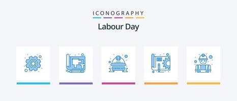Labour Day Blue 5 Icon Pack Including gear. plan. print. blue print. helmet. Creative Icons Design vector