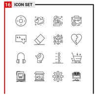 conjunto de 16 iconos de interfaz de usuario modernos signos de símbolos para libros de ingeniería de burbujas bolsa de configuración elementos de diseño vectorial editables vector