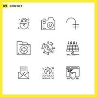 9 Thematic Vector Outlines and Editable Symbols of marketing network affiliate marketing coin folder document Editable Vector Design Elements