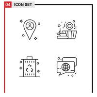 4 User Interface Line Pack of modern Signs and Symbols of location power sauna bin bubble Editable Vector Design Elements