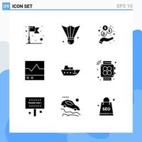 Universal Icon Symbols Group of 9 Modern Solid Glyphs of speed scope income products ecg Editable Vector Design Elements