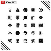 Pack of 25 Modern Solid Glyphs Signs and Symbols for Web Print Media such as chat mail focus watch clock Editable Vector Design Elements