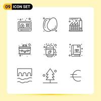 Modern Set of 9 Outlines Pictograph of book coffee factory break thing Editable Vector Design Elements
