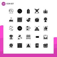 Modern Set of 25 Solid Glyphs and symbols such as candle shield rank game badge Editable Vector Design Elements