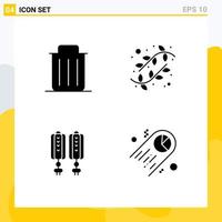 Mobile Interface Solid Glyph Set of 4 Pictograms of delete pendant remove catkin chinese Editable Vector Design Elements