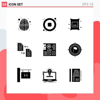 Editable Vector Line Pack of 9 Simple Solid Glyphs of board page barley file archive Editable Vector Design Elements