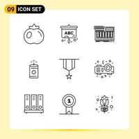 Universal Icon Symbols Group of 9 Modern Outlines of medal decoration midi badge china Editable Vector Design Elements