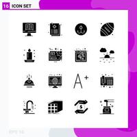 User Interface Pack of 16 Basic Solid Glyphs of dinner candle fishing thanksgiving ball Editable Vector Design Elements