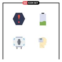 Group of 4 Flat Icons Signs and Symbols for error fitness battery energy health Editable Vector Design Elements