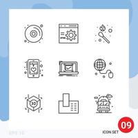 9 Outline concept for Websites Mobile and Apps system mobile fire heart beat Editable Vector Design Elements