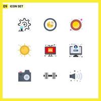 Pack of 9 Modern Flat Colors Signs and Symbols for Web Print Media such as sunshine sun pie summer pie Editable Vector Design Elements