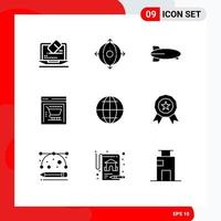 Pack of 9 Modern Solid Glyphs Signs and Symbols for Web Print Media such as web globe balloon web store ecommerce Editable Vector Design Elements