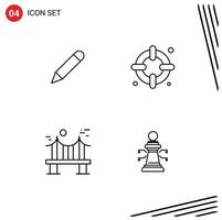 Modern Set of 4 Filledline Flat Colors Pictograph of pencil metal write lifebuoy road Editable Vector Design Elements