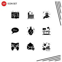 Group of 9 Modern Solid Glyphs Set for living messages smoke conversation sell Editable Vector Design Elements