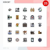 Modern Set of 25 Filled line Flat Colors Pictograph of winter snowboard development skate science Editable Vector Design Elements