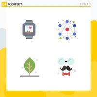 4 User Interface Flat Icon Pack of modern Signs and Symbols of handwatch nature heart network avatar Editable Vector Design Elements