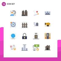 Mobile Interface Flat Color Set of 16 Pictograms of molecule atoms work mail email Editable Pack of Creative Vector Design Elements