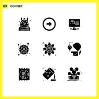 Modern Set of 9 Solid Glyphs Pictograph of graph atom computer social network connections Editable Vector Design Elements