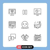 Mobile Interface Outline Set of 9 Pictograms of head pencil game website layout Editable Vector Design Elements