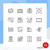 User Interface Pack of 16 Basic Outlines of diploma nature bangla herb bloom Editable Vector Design Elements