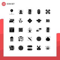 Pack of 25 Modern Solid Glyphs Signs and Symbols for Web Print Media such as chat quad copter mobile fly boy Editable Vector Design Elements