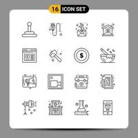 Modern Set of 16 Outlines and symbols such as knock website mail web internet Editable Vector Design Elements