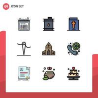 Mobile Interface Filledline Flat Color Set of 9 Pictograms of call easter halloween house sew Editable Vector Design Elements