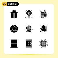 Modern Set of 9 Solid Glyphs Pictograph of gps focus business camera seo Editable Vector Design Elements