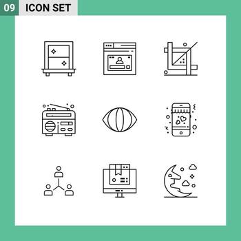 9 iconos creativos signos y símbolos modernos de codificación de radio facial programación de noticias elementos de diseño vectorial editables vector