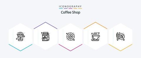 Coffee Shop 25 Line icon pack including hanging signpost. board. cafe. hot coffee. cafe vector