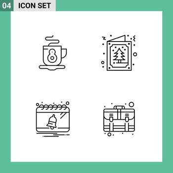 4 símbolos de signos de línea universal de servicios de invitación de árbol de fecha de café elementos de diseño vectorial editables vector