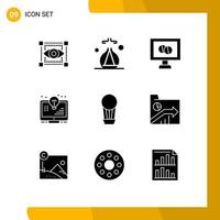 User Interface Pack of 9 Basic Solid Glyphs of hot air medicine monitor light Editable Vector Design Elements